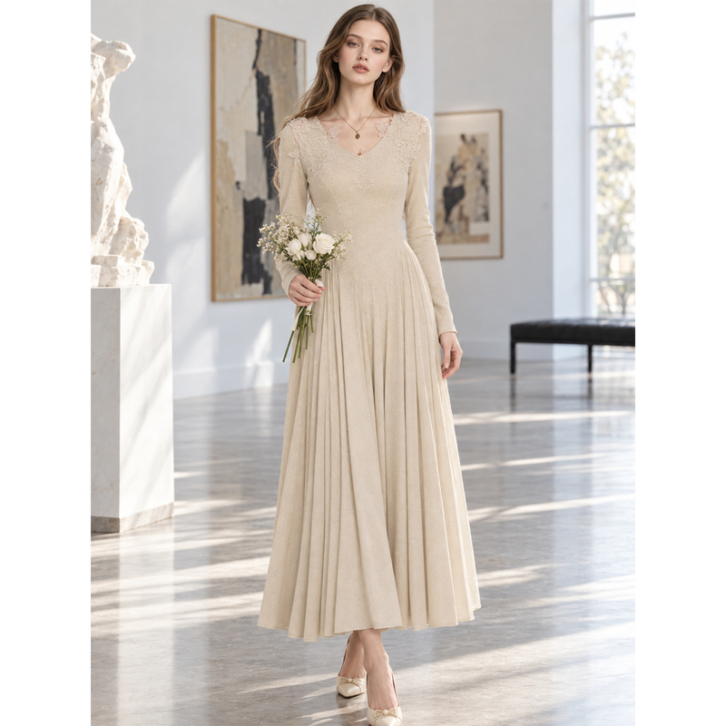 Veesmile Autumn and Winter Inner Layer Knit Dress for Women, Slim Fit, Elegant, Gentle, Light and Understated, Long-Sleeved Dress