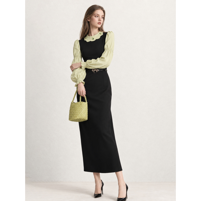 Veesmile Early Autumn Salt-Style Light Mature High-End Dress for Women, Simple and Suitable for Commuting, Conceals the Waist and Hides Fat, Fake Two-Piece Long Dress Veesmile Early Autumn Salt-Style Light Mature High-End Dress for Women, Simple and Suitable for Commuting, Conceals the Waist and Hides Fat, Fake Two-Piece Long Dress
