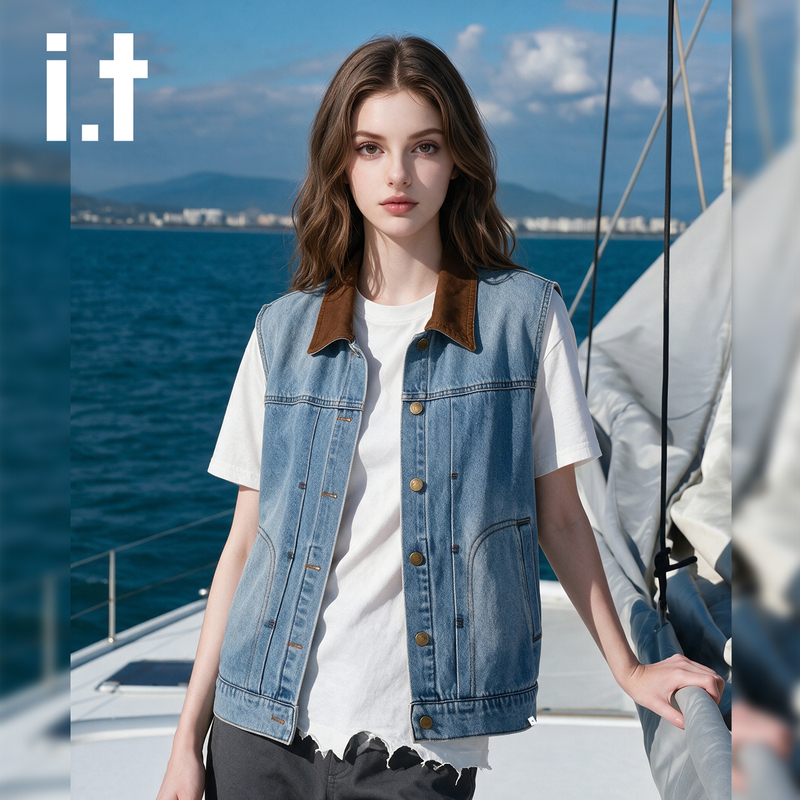 It: Chocoolate Autumn Patchwork Lapel Sleeveless Denim Vest Women's Washed Vintage Money-Style Jacket It: Chocoolate Autumn Patchwork Lapel Sleeveless Denim Vest Women's Washed Vintage Money-Style Jacket