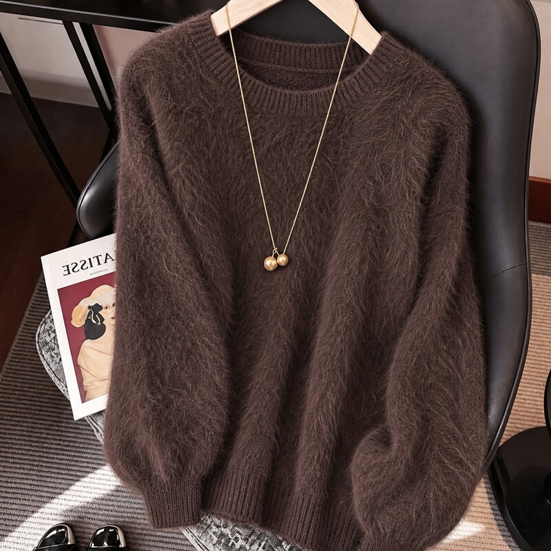Dark Brown Long-Sleeved Loose Round-Neck Knitwear, Early Autumn Women's Clothing, 2026 New Style, Unique and Beautiful Age-Reducing Top Dark Brown Long-Sleeved Loose Round-Neck Knitwear, Early Autumn Women's Clothing, 2026 New Style, Unique and Beautiful Age-Reducing Top