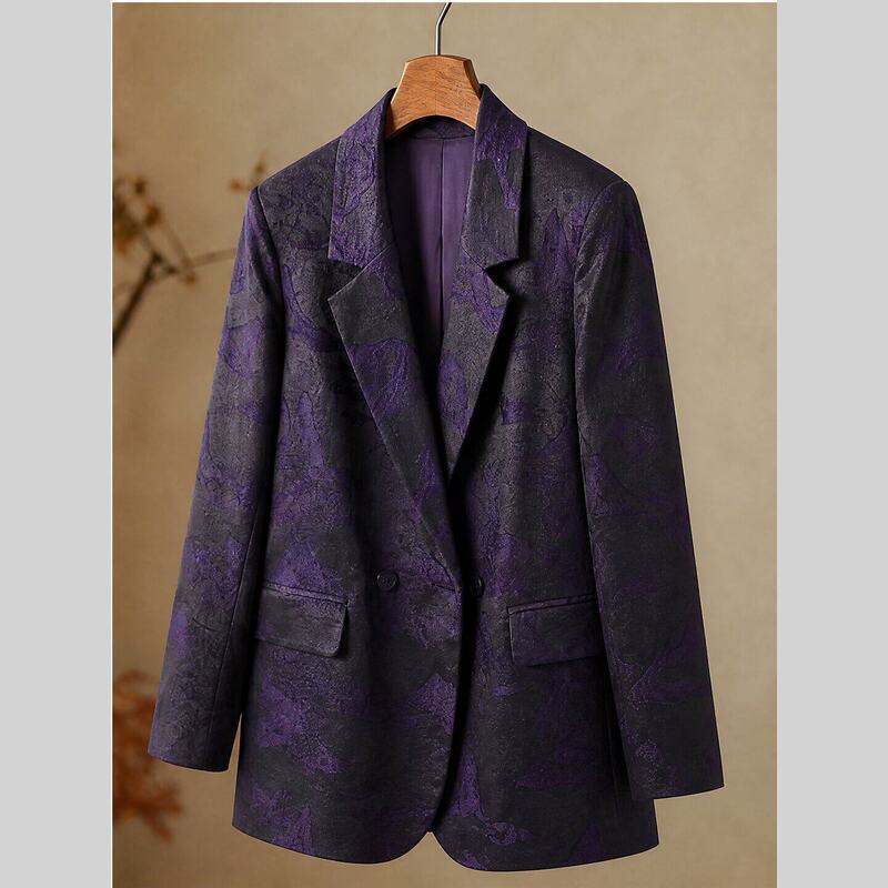 (in Stock 1) Liha High-End Purple Gold-Stamped Blazer for Women, One-Button Slim Fit Elegant Short Jacket