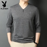 Playboy, мужская тонкая цветная базовая приятная телу утепленный лонгслив, осенний, V-образный вырез, высокий воротник