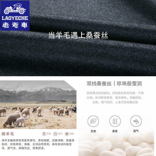 Vintage Wool Jacket for Men in Autumn and Winter, Mulberry Silk Woolen Coat, Middle-Aged Men's Coat, Stand Collar Woolen Top