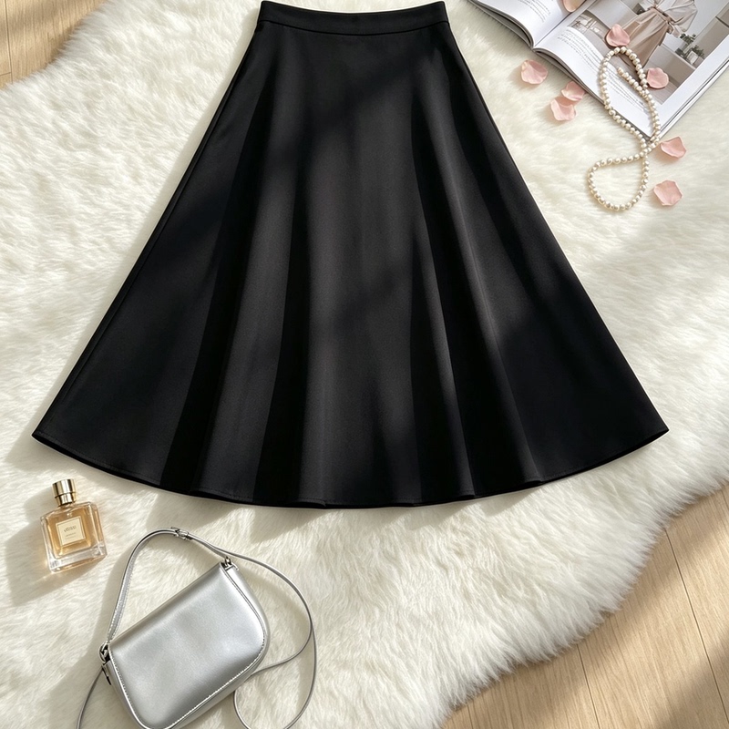 D Brand Original Fabric Silk Wool Black Flared Skirt D Brand Original Fabric Silk Wool Black Flared Skirt