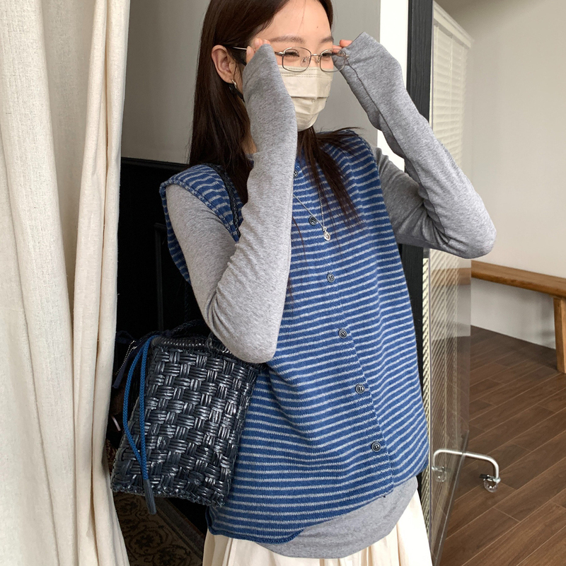 Nizondays 25 Aw04 Simple Everyday Upw Merino Wool Striped Vest Sweater Top for Women Autumn and Winter Nizondays 25 Aw04 Simple Everyday Upw Merino Wool Striped Vest Sweater Top for Women Autumn and Winter