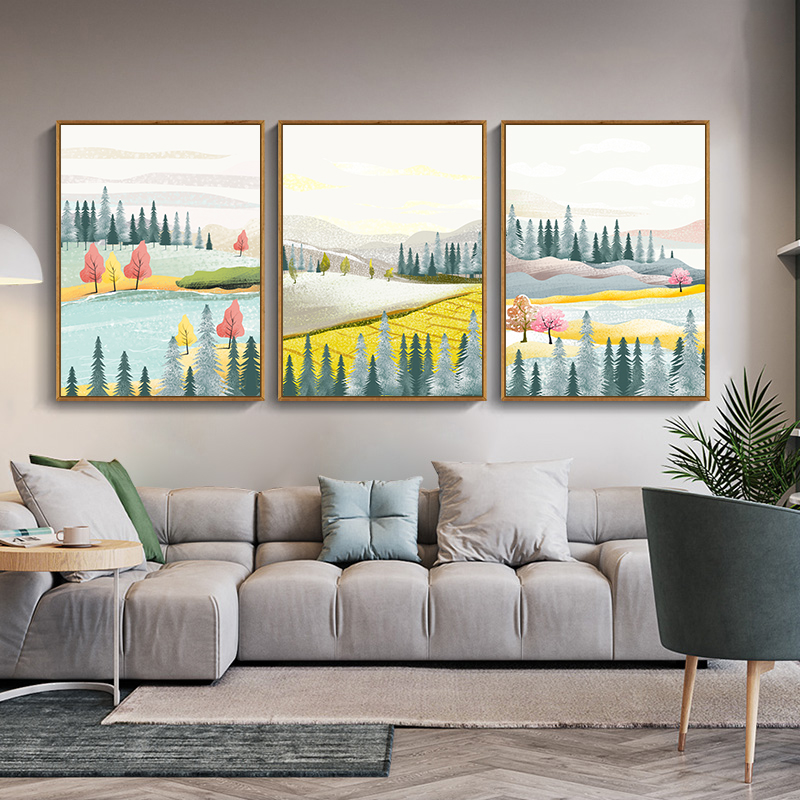 Nordic Landscape Living Room Decoration Painting Sofa Background Wall Dining Room Triptych Modern Little Fresher Bedroom Bedside Hanging Painting