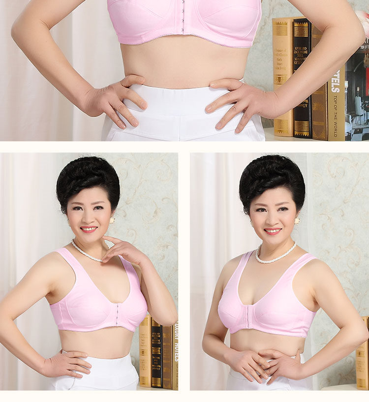 Đồ lót mẹ áo ngực nữ trung niên không có vòng thép phía trước nút cotton loại vải cotton cỡ lớn ông già áo ngực áo lót dây