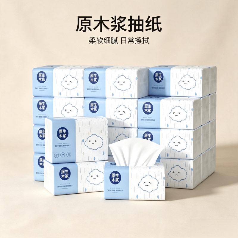 Light Blue Cloud-Shaped Packaging Tissue Paper for Home Use, Soft Facial Tissue for Student Dormitories, Rental Apartments, Daily Hand Wiping, and Sanitary Paper