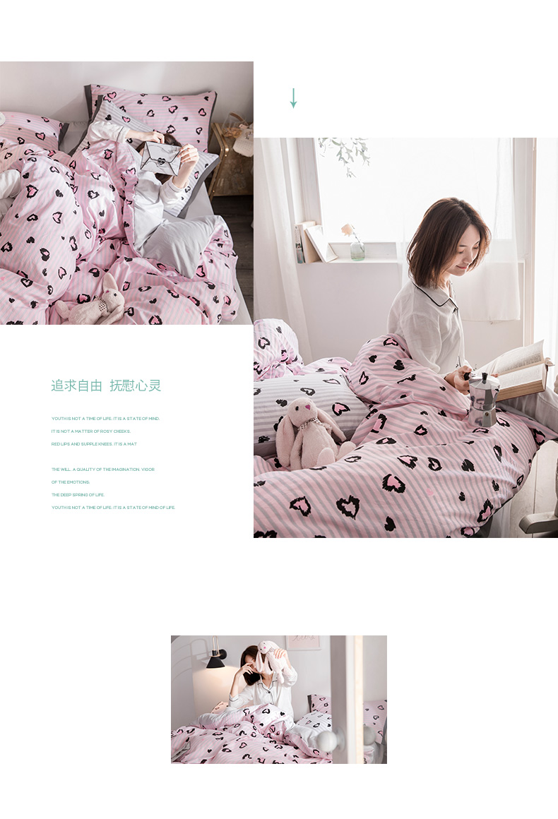 in bông rửa denim nữ mạng Bắc Âu giường chăn đơn giản lanh đỏ bốn bộ 1.8m - Bộ đồ giường bốn mảnh bộ chăn ga gối cotton