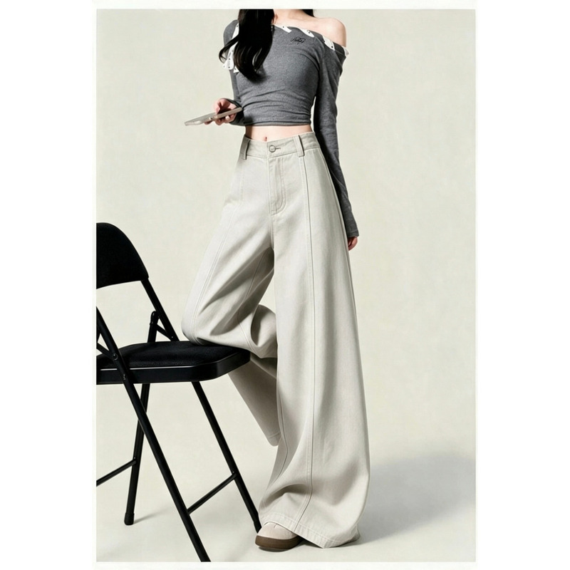 08-16【Size S, Pants Length 99cm, Waist Circumference 64Cm】Beltless Eco-Cotton Wide-Leg Pants for Women, Autumn Style T2602