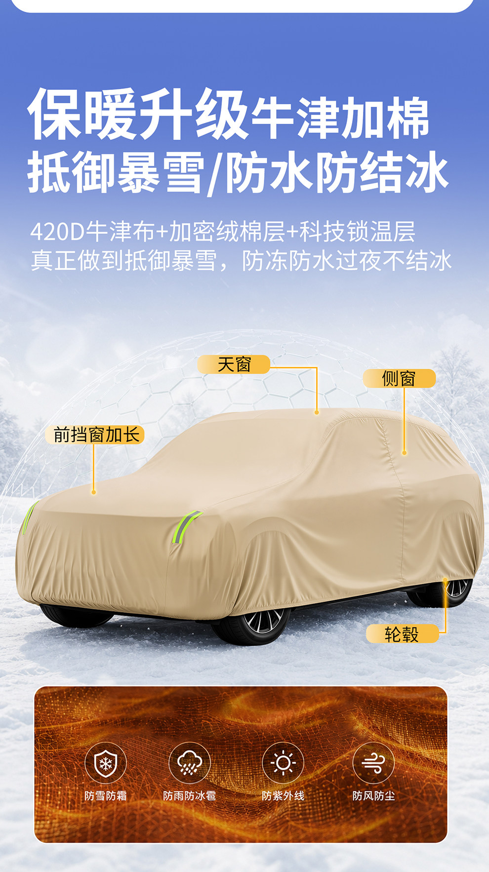 Oxford cloth car cover, sun protection, rain protection, heat insulation, dust protection, thickened sunshade, full exterior cover, snow protection, all-season use