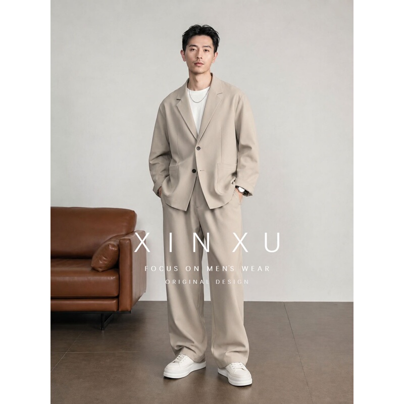 New Korean-Style High-End Loose-Fitting Suit Set for Men, Autumn Outfit, Cool and Casual Suit New Korean-Style High-End Loose-Fitting Suit Set for Men, Autumn Outfit, Cool and Casual Suit