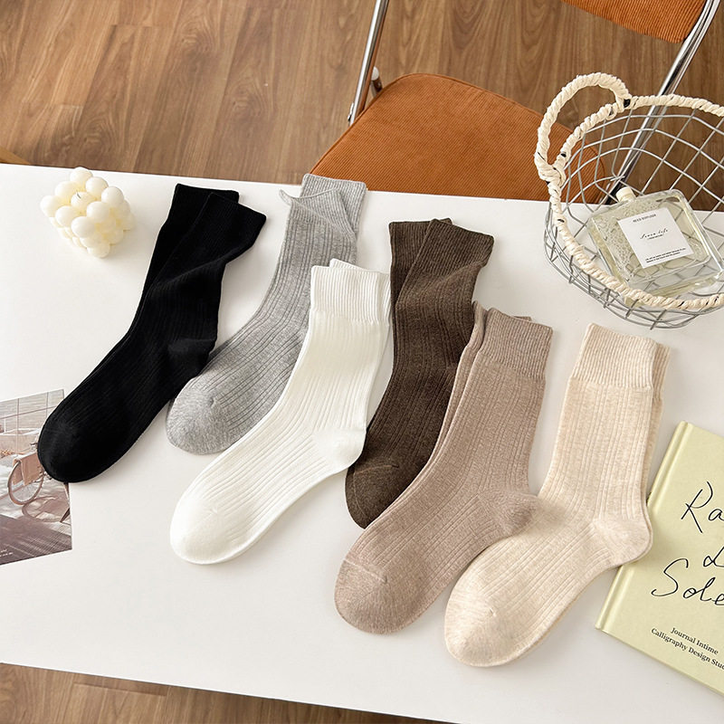 Solid Color Mid-Calf Socks for Women, Autumn and Winter, Simple and Versatile, Retro Melard Color, Japanese Style Cotton Birkenstock Long Tube Slouch Socks Solid Color Mid-Calf Socks for Women, Autumn and Winter, Simple and Versatile, Retro Melard Color, Japanese Style Cotton Birkenstock Long Tube Slouch Socks