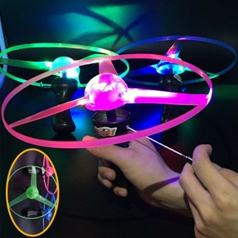 Luminous bamboo dragonfly Flying fairy Luminous drone pull line Flying saucer rotating bamboo green butterfly Children's outdoor toys
