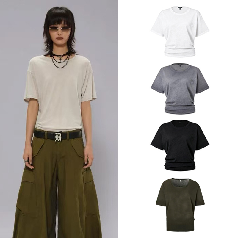Cat Store Number One, Same Style as Shao Yin @13, Cashmere Fabric, Bias-Cut Inverted Triangle Waist Design, Short-Sleeved Five-Color T-Shirt Cat Store Number One, Same Style as Shao Yin @13, Cashmere Fabric, Bias-Cut Inverted Triangle Waist Design, Short-Sleeved Five-Color T-Shirt