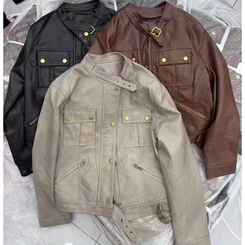813 Stand-Up Collar Leather Jacket Size 17 Xh 813 Stand-Up Collar Leather Jacket Size 17 Xh