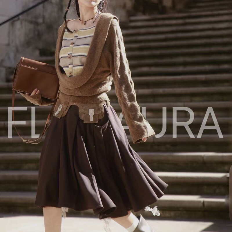 Nyx Scour｜【Nyx Scour】Original Textured Draped Mid-Low Waist Skirt