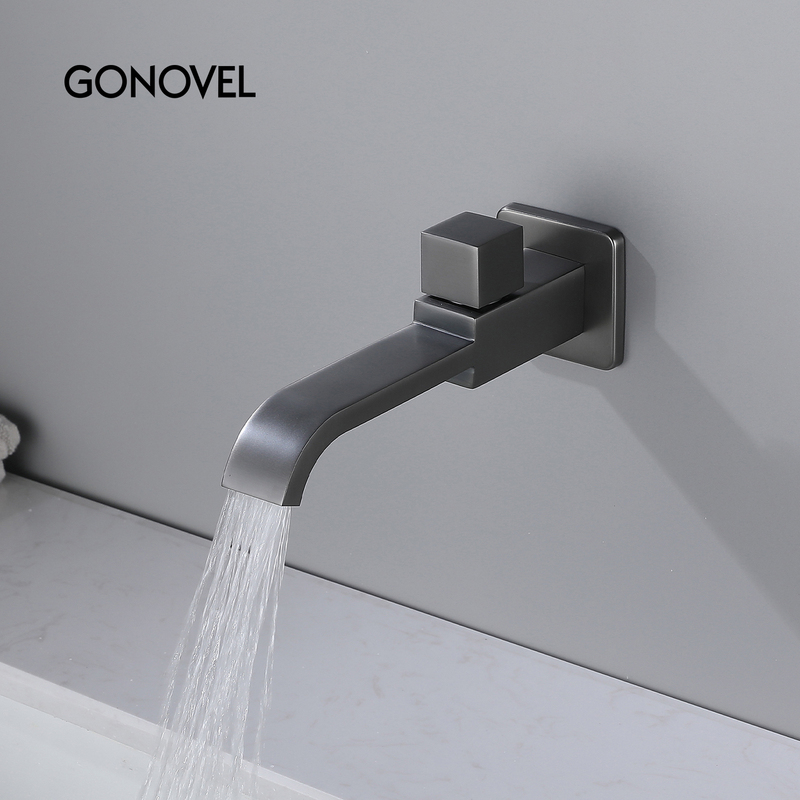 Gonovel All-Copper Wall-Mounted Single Cold Water Faucet with Extended Mop Sink Faucet for Outdoor Washbasin 4-Point Spout Gonovel All-Copper Wall-Mounted Single Cold Water Faucet with Extended Mop Sink Faucet for Outdoor Washbasin 4-Point Spout