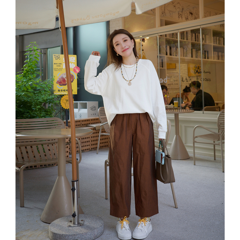 9.19）Blue Big Brother | the Noblest of Cotton! Pima Long-Staple Cotton Elastic Waist Baguette Wide-Leg Pants 0668