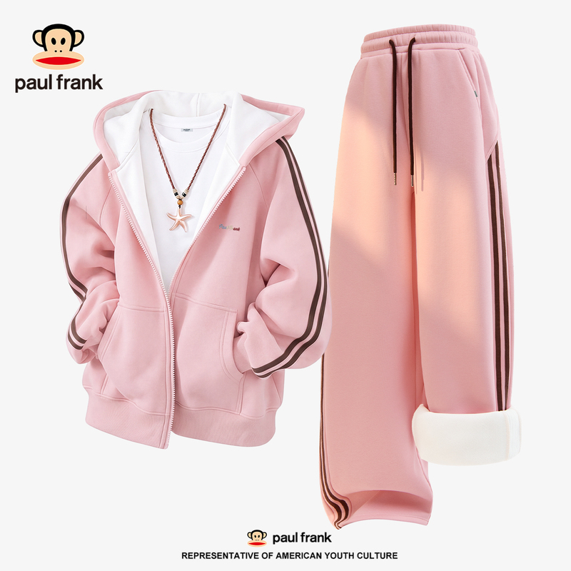 Paul Frank/Paul Frank Fleece-Lined Sportswear Set for Women 2026 New Autumn and Winter Pink Casual Sweatshirt X Paul Frank/Paul Frank Fleece-Lined Sportswear Set for Women 2026 New Autumn and Winter Pink Casual Sweatshirt X