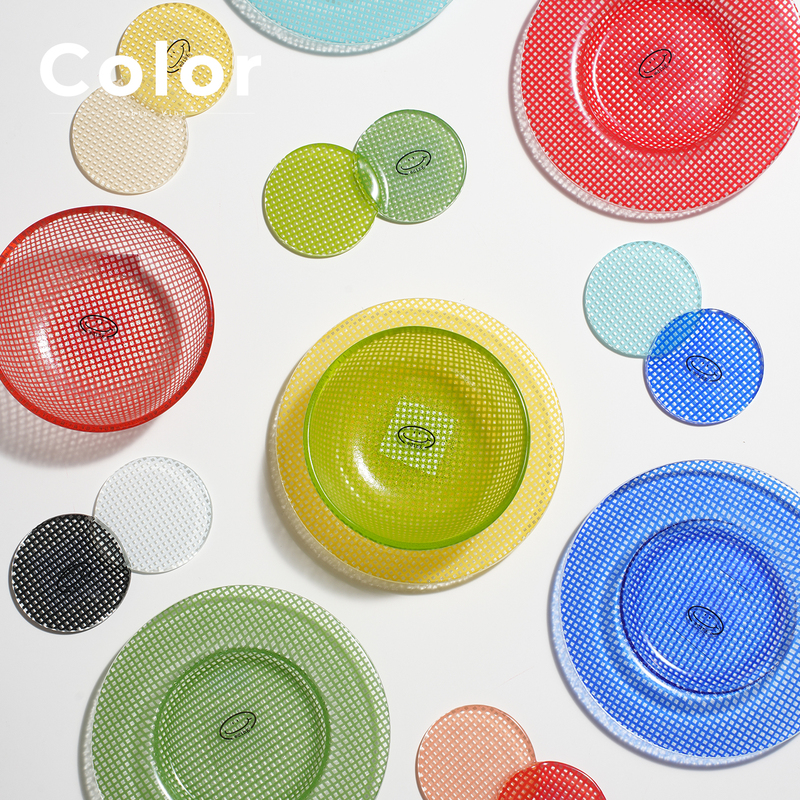 Korean Eding Heat-Resistant Dopamine Glass Bowls and Plates, Fruit Bowls, Dessert Plates, Chopstick Holders, Colorful Checkered Tableware for Gift Giving