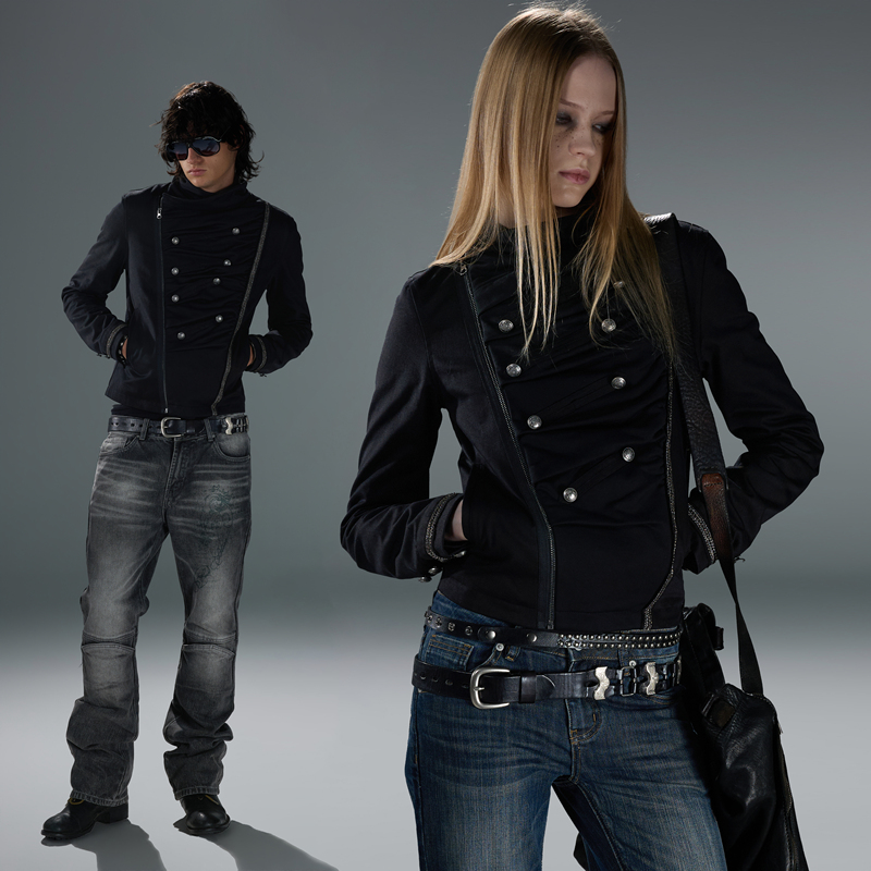 Neuviemesens_Ns High-Neck Layered Court-Style Structured Jacket with Sparkling Rhinestones in Napoleon Punk Style