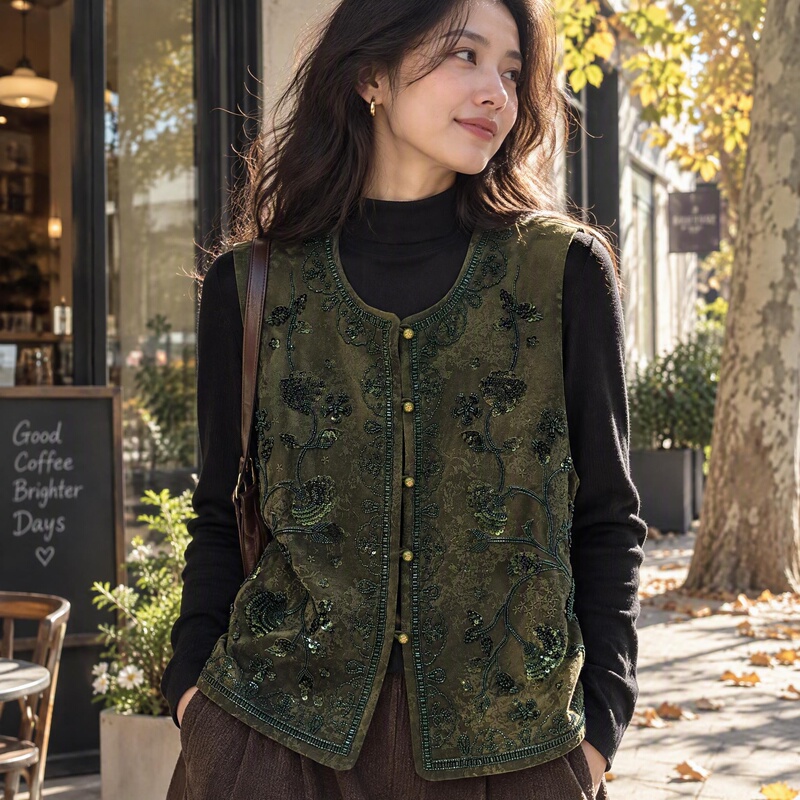 Heqingchuan 2026 New Women's Fashion Loose Versatile Round Neck Vintage Embroidered Short Sleeveless Vest Heqingchuan 2026 New Women's Fashion Loose Versatile Round Neck Vintage Embroidered Short Sleeveless Vest