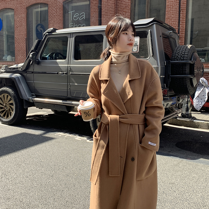 Full wool double-sided woolen coat women's 2021 winter new mid-length high-end fashion belt double-sided cashmere coat