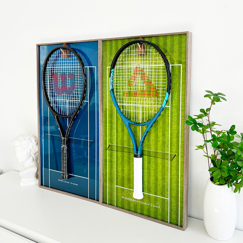 Tennis Racket Display Frame Photo Frame Grand Slam Tennis Wall Wimbledon Australian Open French Open Tennis Racket Storage Living Room Nail-Free Wall Hanging