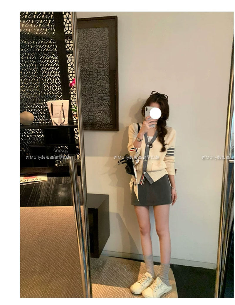 孕妇灰色西装包臀短裙春秋季外穿韩系显瘦A字半身裙不勒肚子裙子 — 19