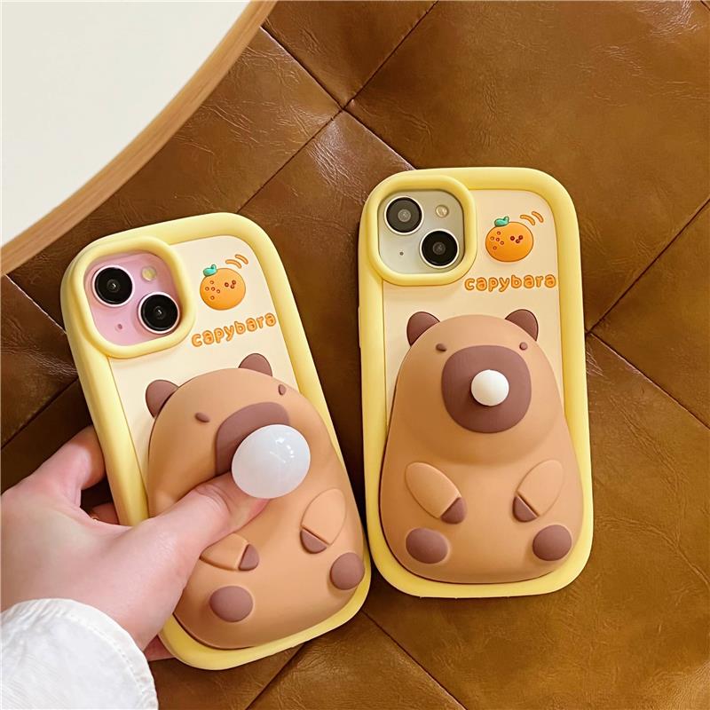Fun and Creative Bubble Blowing Stress Relief Capybara Case Suitable for Apple 13, iPhone 17 Pro, New 16 Cartoon Full-Cover 3D 15 Pro Max Anti-Drop Case 12/11 Silicone 14 Plus Soft