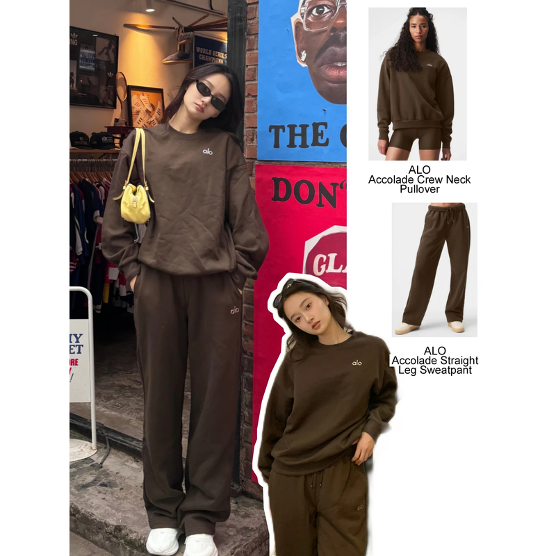 Korean Direct Mail, Comfortable to Wear~ Alo Casual Sweatpants, Elastic Waist Straight-Leg Pants, Loose Thin Fleece Couple Style Korean Direct Mail, Comfortable to Wear~ Alo Casual Sweatpants, Elastic Waist Straight-Leg Pants, Loose Thin Fleece Couple Style
