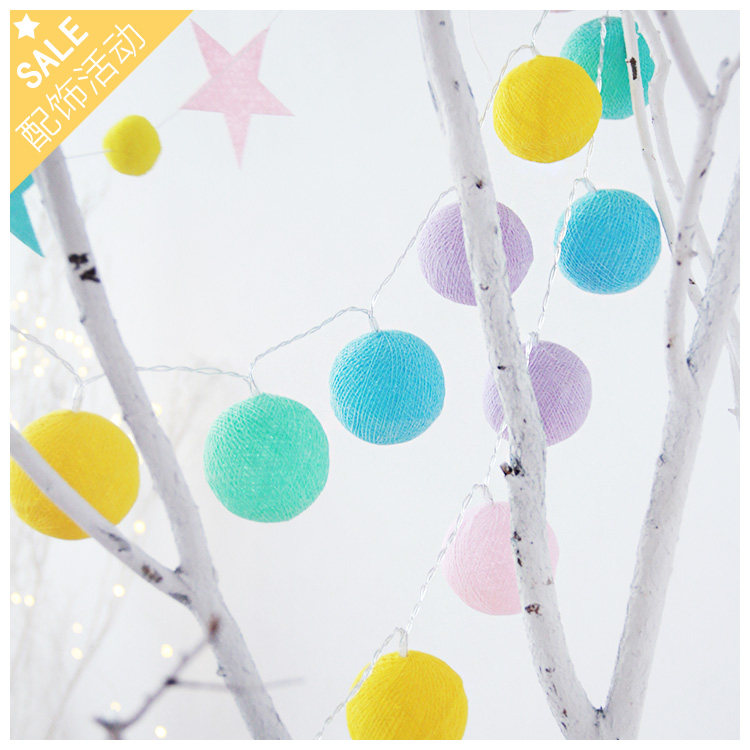 Thailand cotton ball Light Children's Room tent hanging decoration battery plug-in LED light string Christmas color light