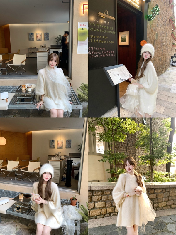 Chilljoying'Wool Player' Brushed Wool Cashmere Round Neck Knitted Three-Quarter Sleeve Mid-Length Sweater Dress Chilljoying'Wool Player' Brushed Wool Cashmere Round Neck Knitted Three-Quarter Sleeve Mid-Length Sweater Dress