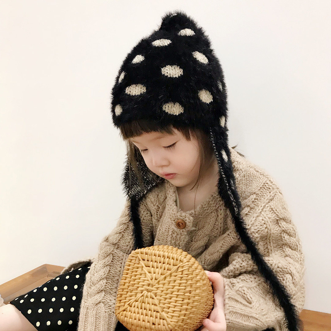 Original children's clothing black and white wave point hat imakokoni Japanese ear protection knitted hat girl autumn and winter 0142