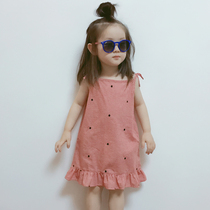 imakokoni original girl embroidery bow red and white plaid vest suspender dress female summer 0228