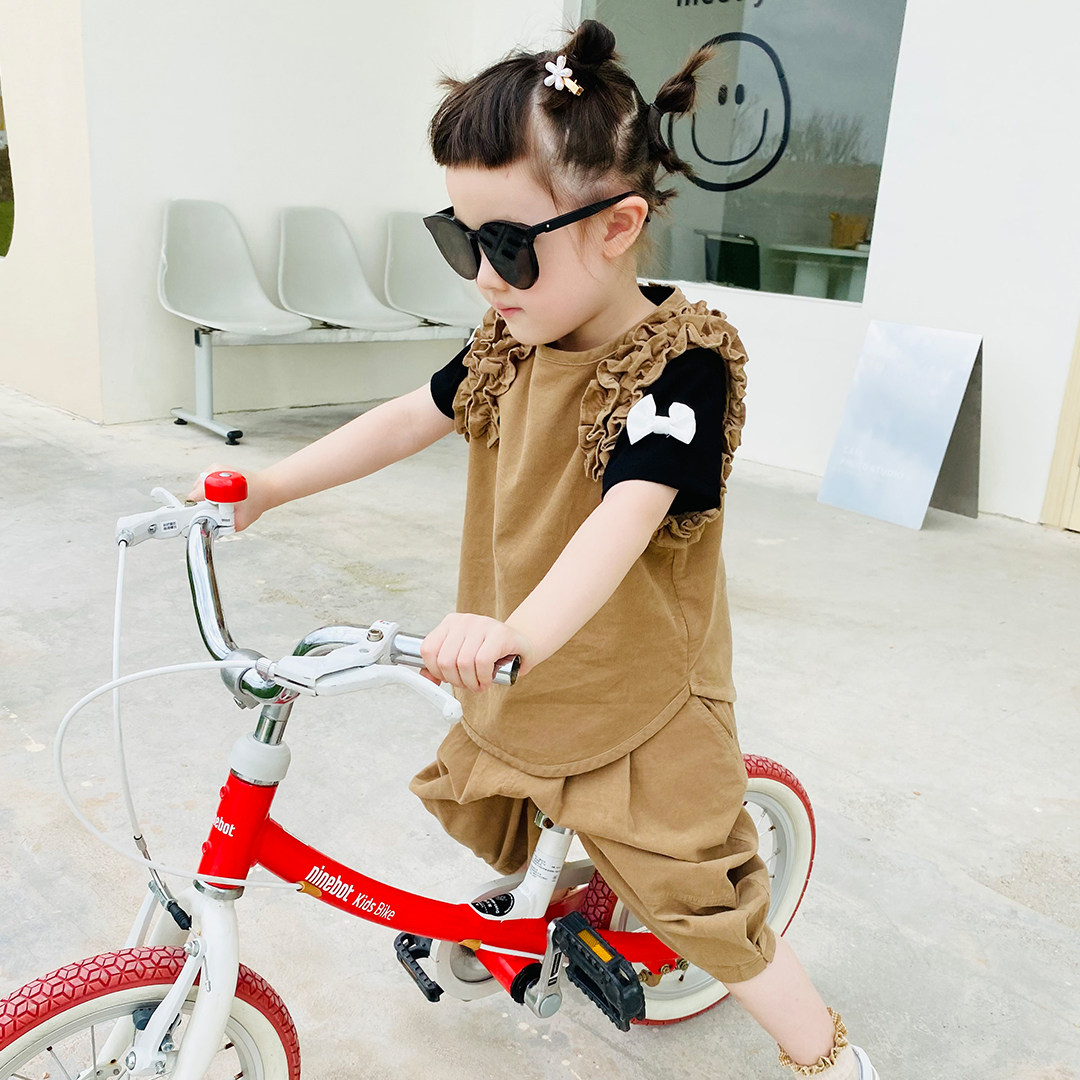 Parent-child Imakokoni Original Two Suits Pure Color Lace Vest Blouse Blouse Pants Girl summer 21656-Taobao