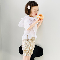 Childrens Clothing Girl Child Short Sleeve Suit Summer 2021 New Two Sets White Blouse Shorts Pure Cotton 21636