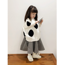 imakokoni original children white long sleeve sweater Joker warm round neck top girls autumn winter clothing 0150
