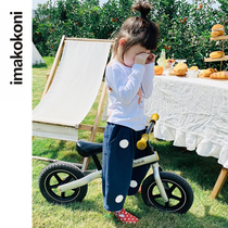 imakokoni Original Colored Cotton Blue Knitted Polo Dot Pants Girls Elastic Straight Pants Autumn New Product 21677