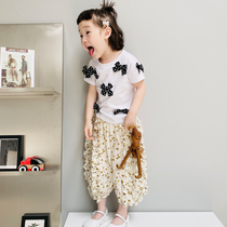 imakokoni wave dot butterfly knot pure cotton crushed flowers children anti-mosquito pants thin summer girl woman two sets 21651