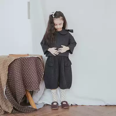 Original children's clothing black bow woolen suit imakokoni thickened girls two-piece set autumn and winter 0269