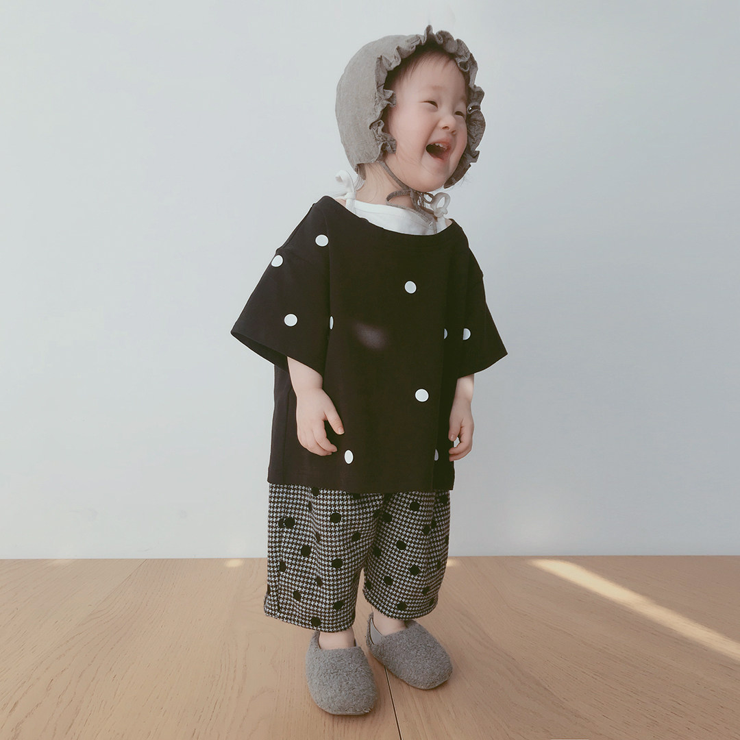 1 21 original children's clothing black wave point short sleeve imakokoni 100 lap casual sports T-shirt girl summer 0115