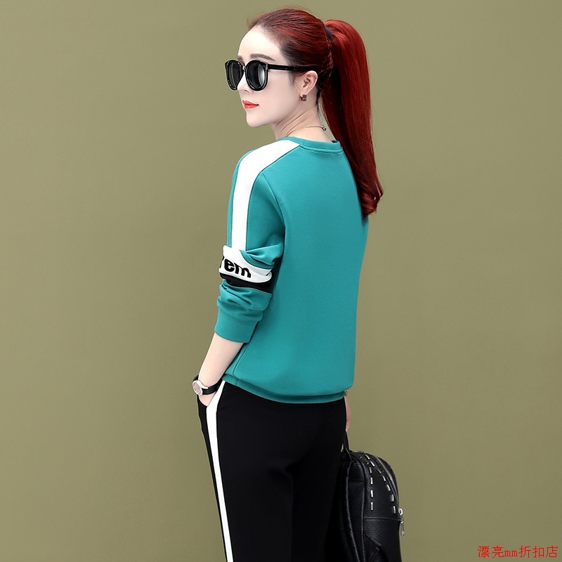 Brand name brand spring and autumn sportswear clover suit women's slim cotton casual round neck pullover thick cotton T running 21