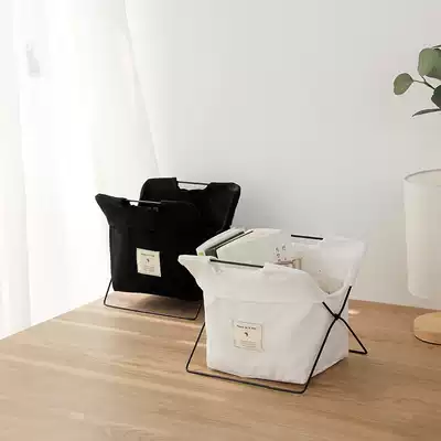 Desktop small iron rack storage basket Niche book storage box Lazy storage bag Cosmetics miscellaneous desk storage rack