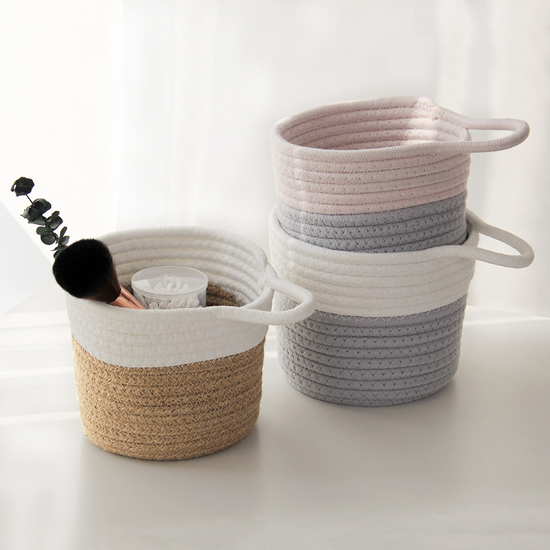Hanging a basket of cotton wire desktop woven basket can be handled in cosmetic packaging barrels in sheet basket