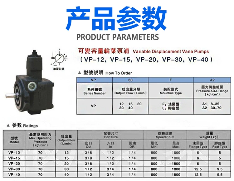 Bơm cánh gạt thủy lực VP-12F 15F 20F 30F 40F tiếng ồn thấp phẳng phím bánh răng áp suất cao biến bơm dầu bơm thủy lực piston bơm thủy lực bãi