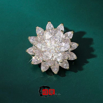 Luxurious High-End Brass Snow Lotus Zircon Brooch Fashion Clothing Fixed Anti-Exposure Corsage Atmospheric Pin Accessories