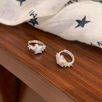 Silver Brushed Five-Pointed Star Earrings, Fresh and Cute, Niche Design Earrings, Retro Style, Versatile and Fashionable for Girls