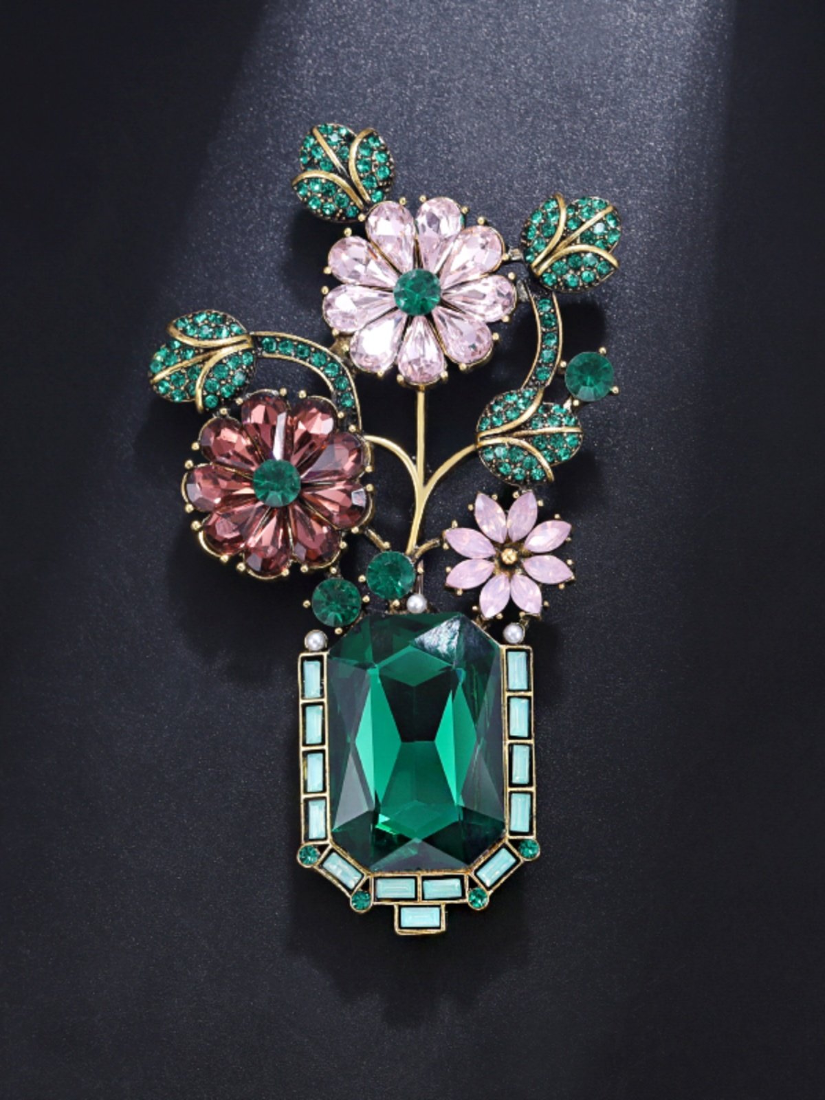 European and American Retro Plant Vase Flower High-End Brooch Women's Clothing Temperament Adjustment Personality Pin Corsage Accessories